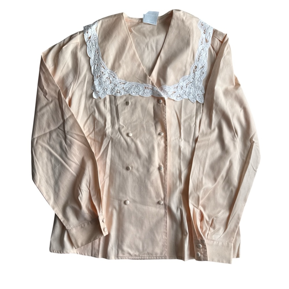 Vintage Laura Ashley Blush Pink Lace Collar Cotton Romantic Blouse US8 / EUR 38